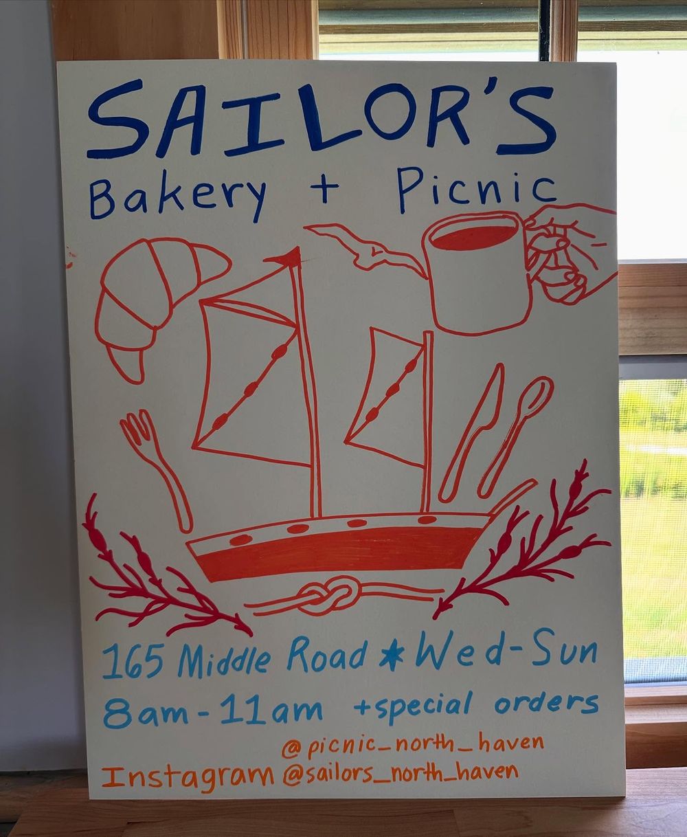 Hand-painted sign: Sailor's Bakery + Picnic, 165 Middle Road