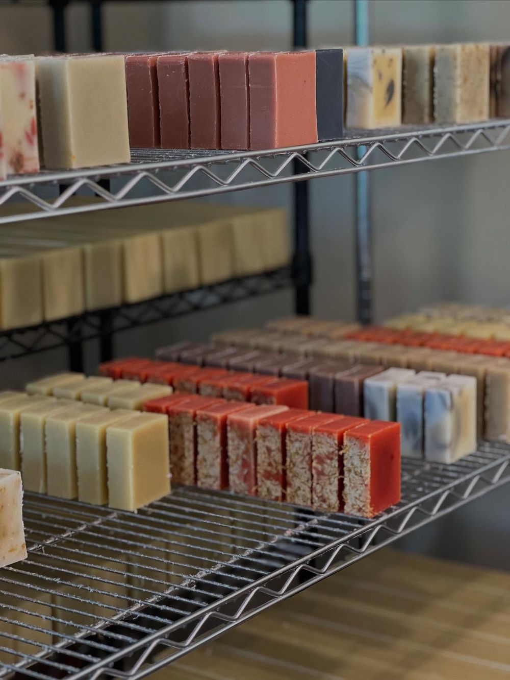 Trillium handmade soaps on the studio shelves